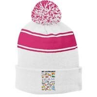 Alphabet Construction Vehicles Abc Learning Teaching Stripe Pom Pom Beanie