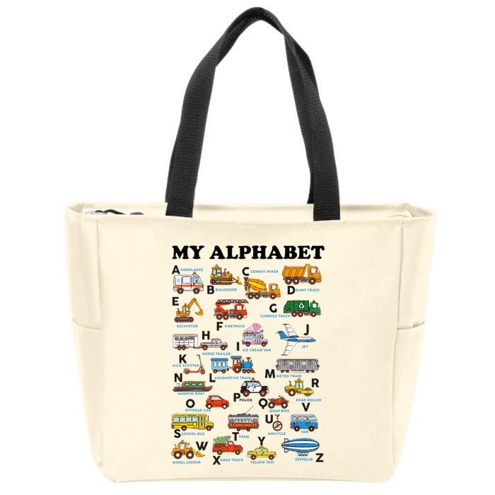 Alphabet Construction Vehicles Abc Learning Teaching Zip Tote Bag