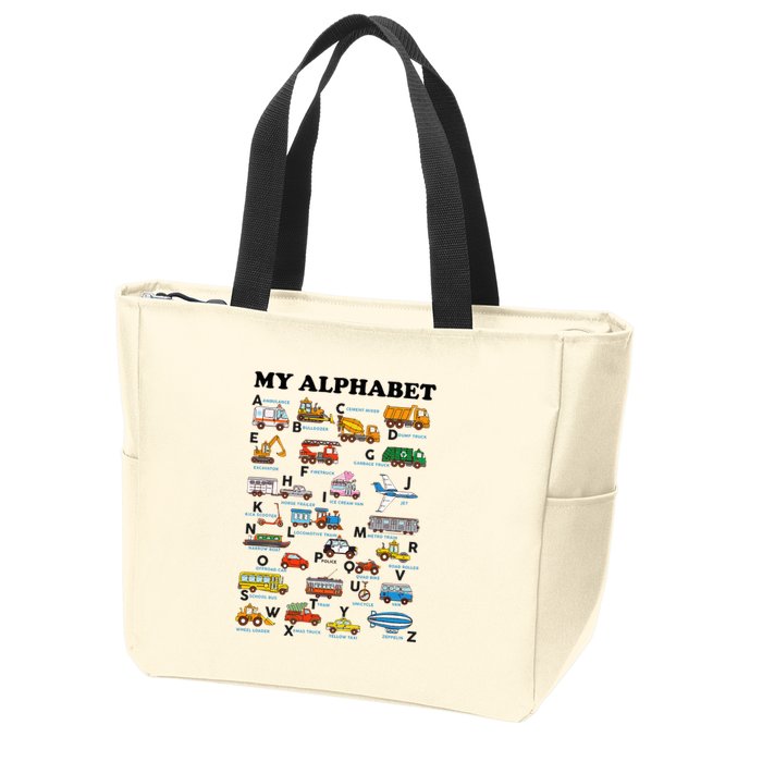 Alphabet Construction Vehicles Abc Learning Teaching Zip Tote Bag