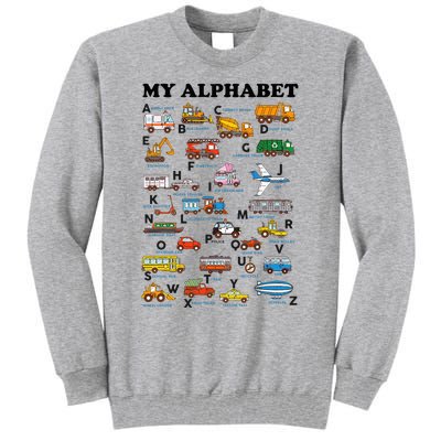 Alphabet Construction Vehicles Abc Learning Teaching Tall Sweatshirt