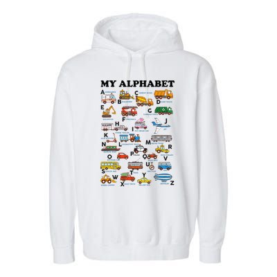 Alphabet Construction Vehicles Abc Learning Teaching Garment-Dyed Fleece Hoodie