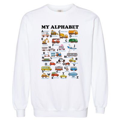 Alphabet Construction Vehicles Abc Learning Teaching Garment-Dyed Sweatshirt