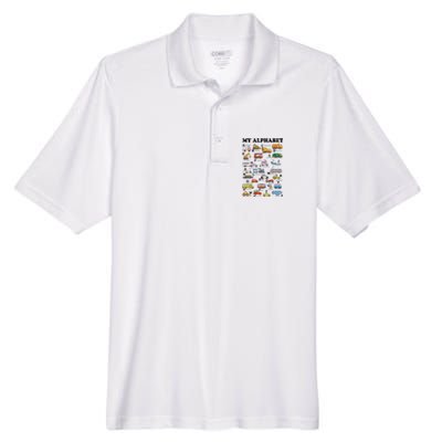 Alphabet Construction Vehicles Abc Learning Teaching Men's Origin Performance Pique Polo