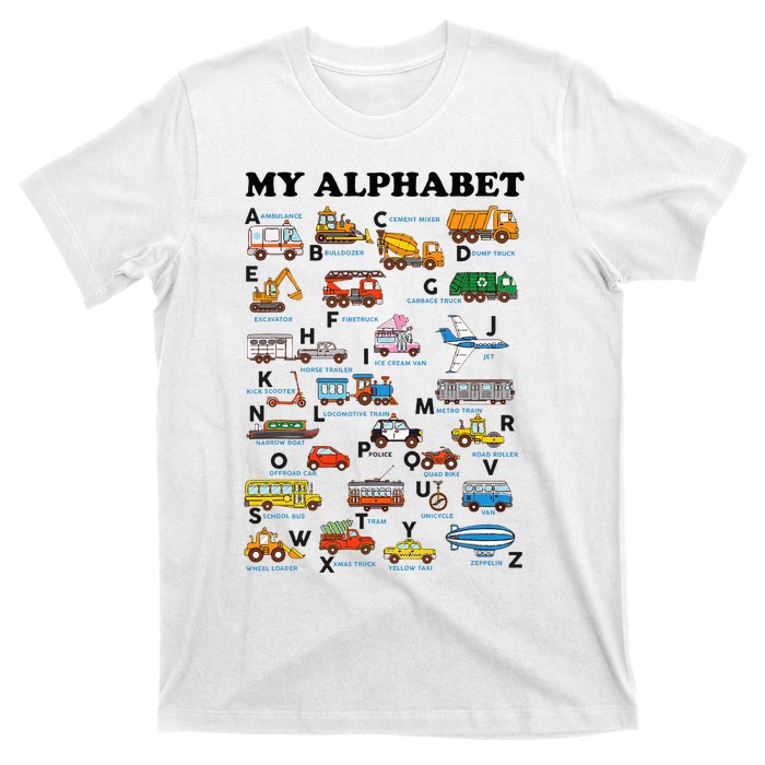 Alphabet Construction Vehicles Abc Learning Teaching T-Shirt