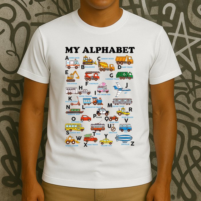 Alphabet Construction Vehicles Abc Learning Teaching T-Shirt