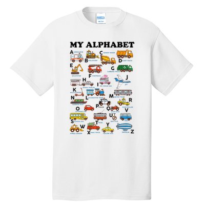 Alphabet Construction Vehicles Abc Learning Teaching Tall T-Shirt