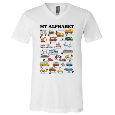 Alphabet Construction Vehicles Abc Learning Teaching V-Neck T-Shirt