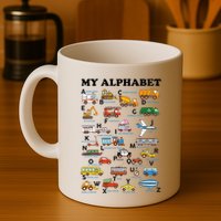 Alphabet Construction Vehicles Abc Learning Teaching Mug