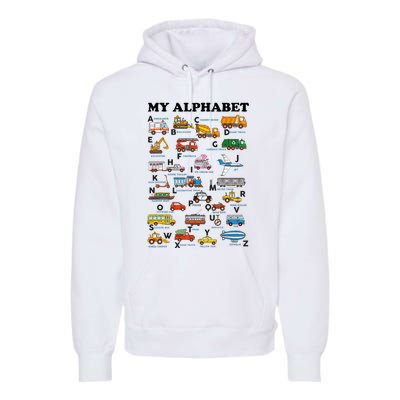 Alphabet Construction Vehicles Abc Learning Teaching Premium Hoodie