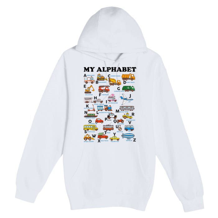 Alphabet Construction Vehicles Abc Learning Teaching Premium Pullover Hoodie