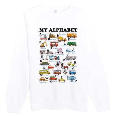 Alphabet Construction Vehicles Abc Learning Teaching Premium Crewneck Sweatshirt