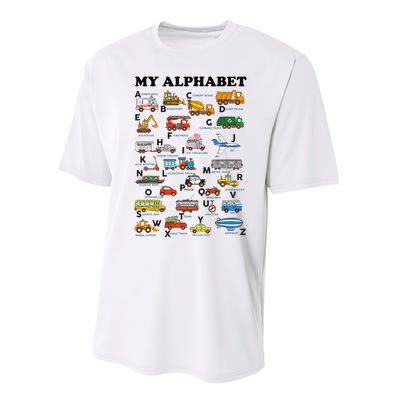 Alphabet Construction Vehicles Abc Learning Teaching Performance Sprint T-Shirt