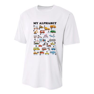 Alphabet Construction Vehicles Abc Learning Teaching Youth Performance Sprint T-Shirt