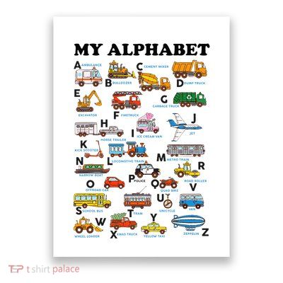 Alphabet Construction Vehicles Abc Learning Teaching Poster