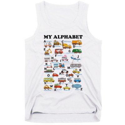 Alphabet Construction Vehicles Abc Learning Teaching Tank Top