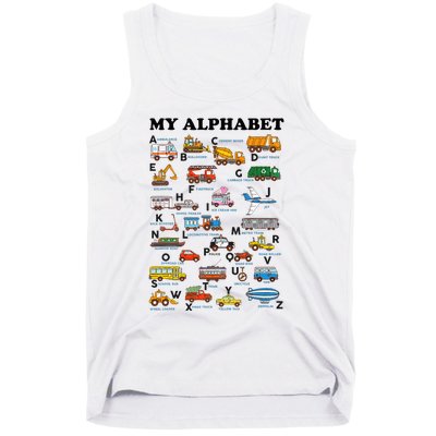 Alphabet Construction Vehicles Abc Learning Teaching Tank Top