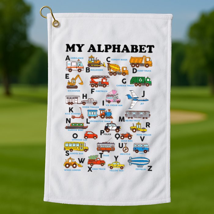Alphabet Construction Vehicles Abc Learning Teaching Golf Towel