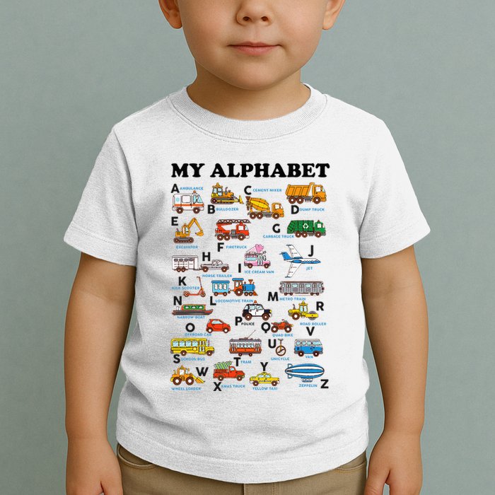 Alphabet Construction Vehicles Abc Learning Teaching Toddler T-Shirt