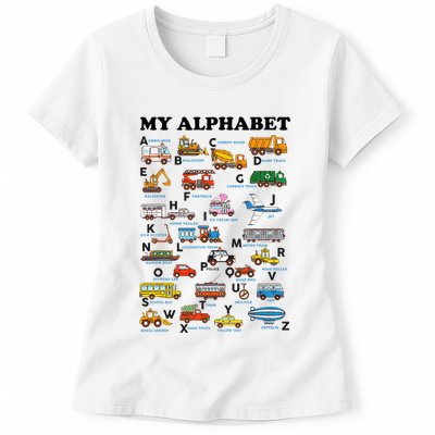 Alphabet Construction Vehicles Abc Learning Teaching Womens T-Shirt