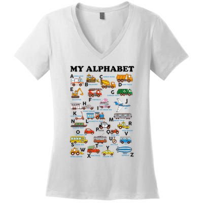 Alphabet Construction Vehicles Abc Learning Teaching Women's V-Neck T-Shirt