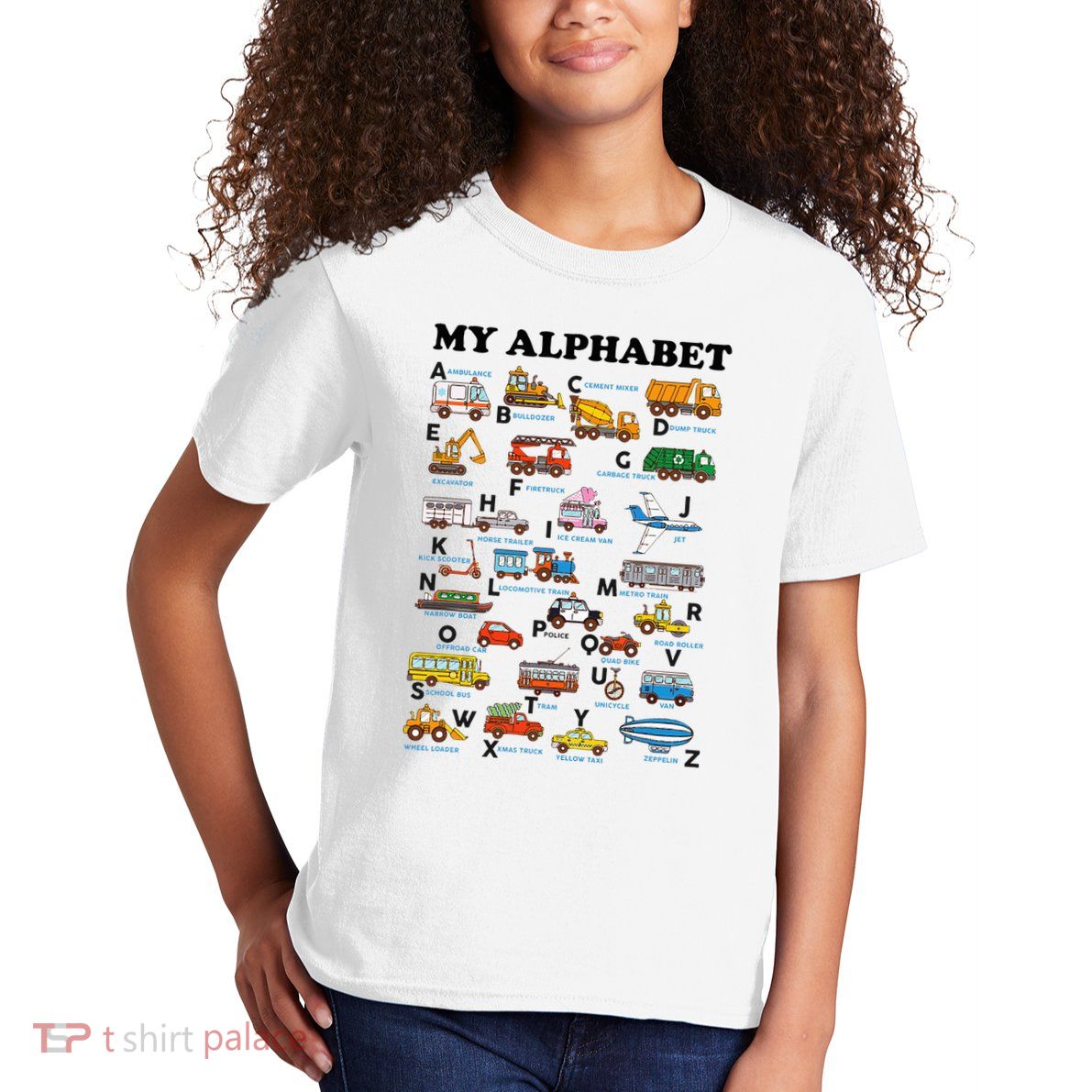Alphabet Construction Vehicles Abc Learning Teaching Kids T-Shirt