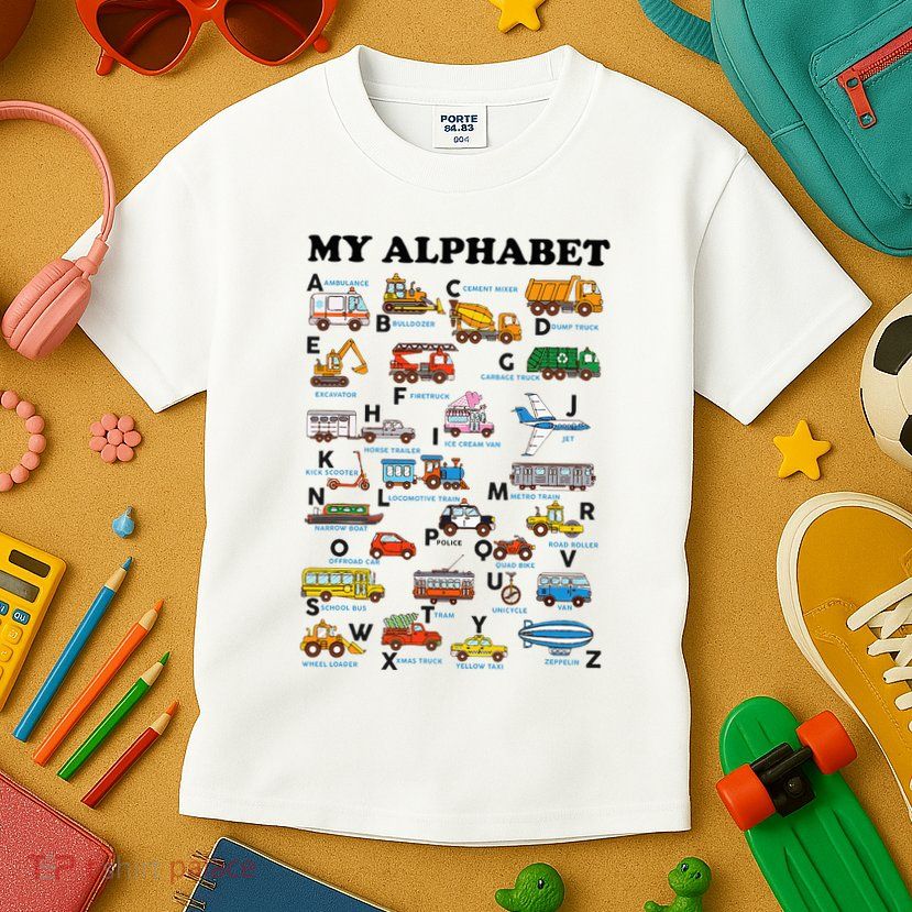 Alphabet Construction Vehicles Abc Learning Teaching Kids T-Shirt