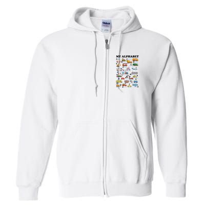 Alphabet Construction Vehicles Abc Learning Teaching Full Zip Hoodie