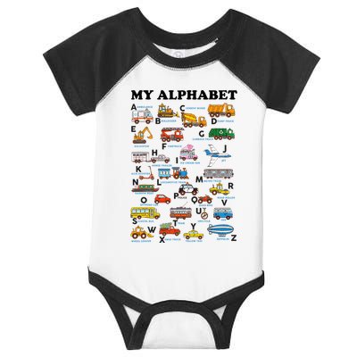 Alphabet Construction Vehicles Abc Learning Teaching Infant Baby Jersey Bodysuit