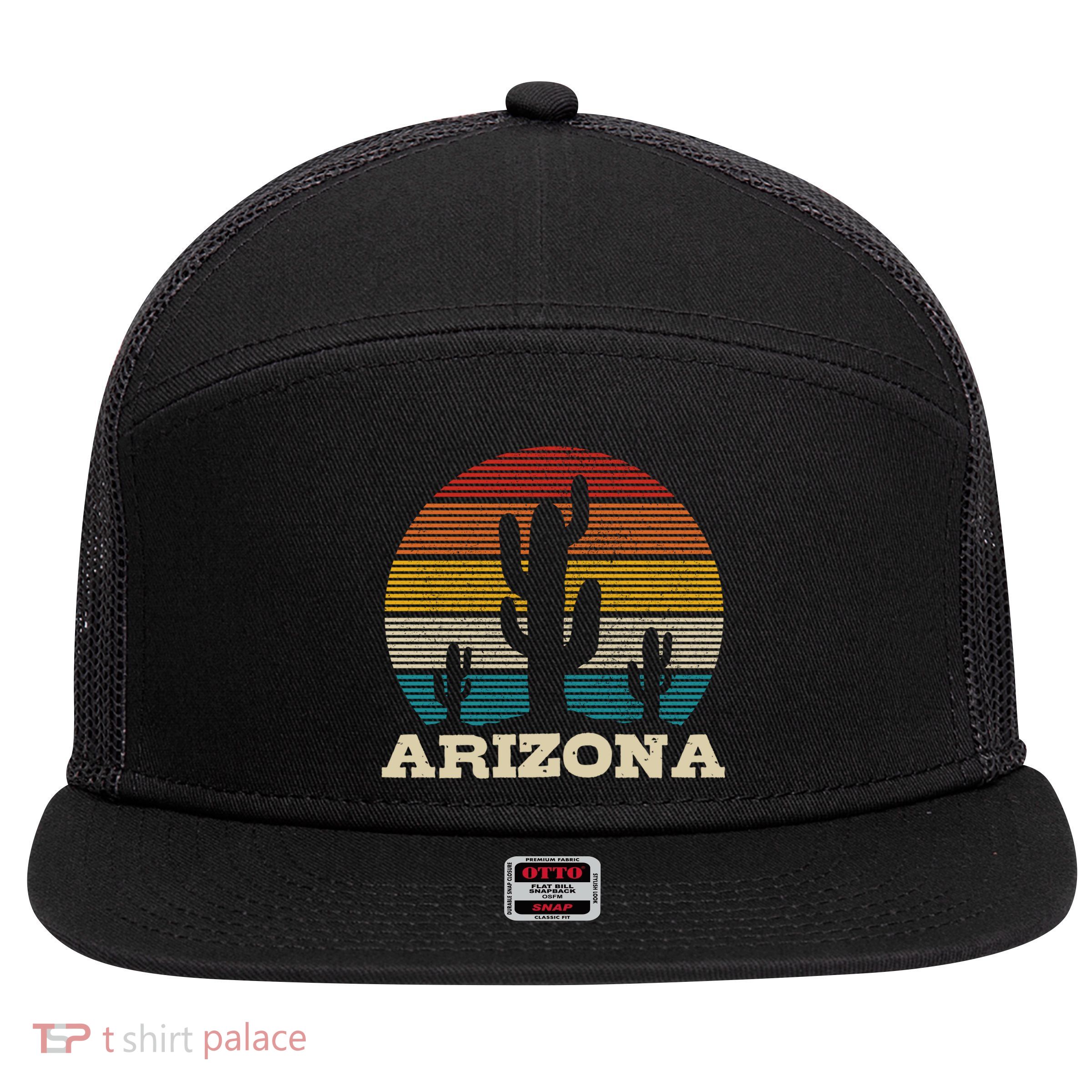 Arizona Cactus Vintage Retro Desert Souvenir Gift 7 Panel Mesh Trucker Snapback Hat