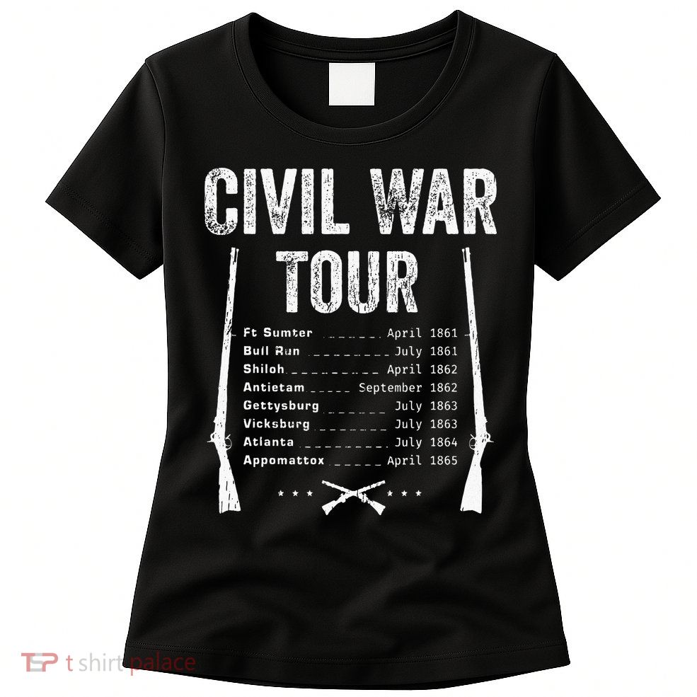 American Civil War Tour Battle Dates Reenactment Gettysburg Womens T-Shirt