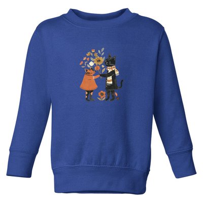 Autumn Cats With Flowers Whimsical Fall Design Gift Toddler Sweatshirt