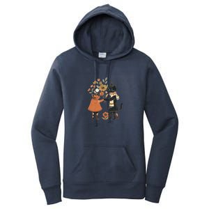 Autumn Cats With Flowers Whimsical Fall Design Gift Women's Pullover Hoodie