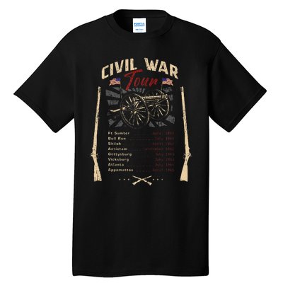 American Civil War Battle Dates Reenactment Gettysburg Tall T-Shirt