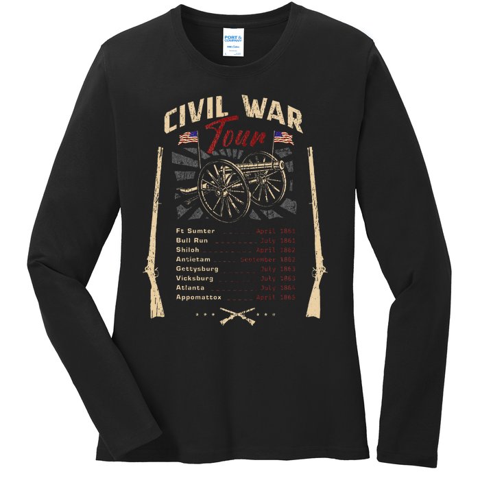 American Civil War Battle Dates Reenactment Gettysburg Ladies Long Sleeve Shirt