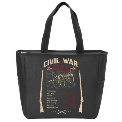 American Civil War Battle Dates Reenactment Gettysburg Zip Tote Bag