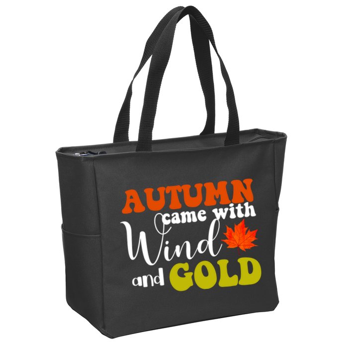Autumn Came With Wind And Gold Zip Tote Bag