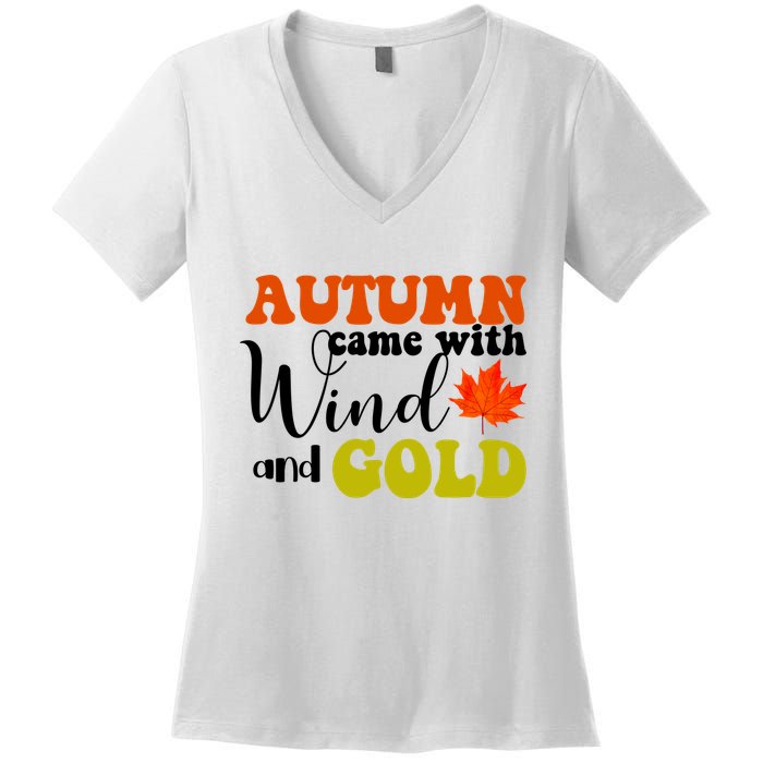 Autumn Came With Wind And Gold Women's V-Neck T-Shirt