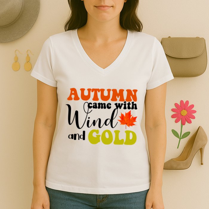 Autumn Came With Wind And Gold Women's V-Neck T-Shirt