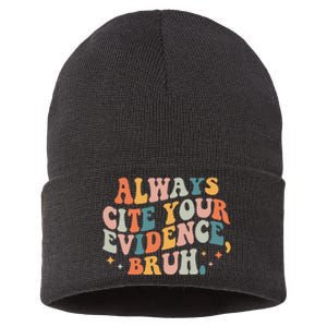 Always Cite Your Evidence Bruh Funny Retro English Teacher Sustainable Knit Beanie