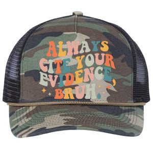 Always Cite Your Evidence Bruh Funny Retro English Teacher Retro Rope Trucker Hat Cap