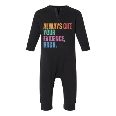 Always Cite Your Evidence Bruh Funny Retro Vintage Infant Fleece One Piece