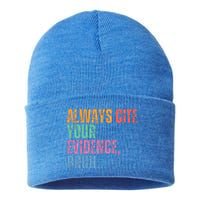 Always Cite Your Evidence Bruh Funny Retro Vintage Sustainable Knit Beanie