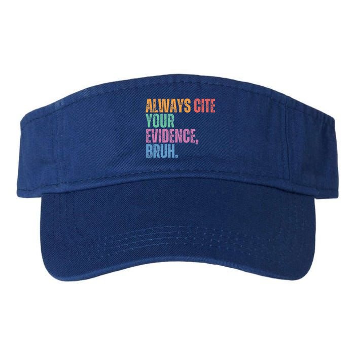 Always Cite Your Evidence Bruh Funny Retro Vintage Valucap Bio-Washed Visor