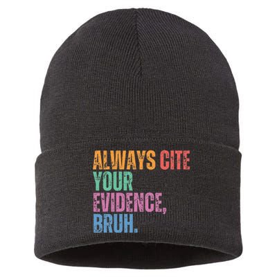 Always Cite Your Evidence Bruh Funny Retro Vintage Sustainable Knit Beanie