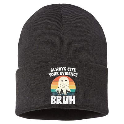 Always Cite Your Evidence Bruh Halloween English Teacher Sustainable Knit Beanie