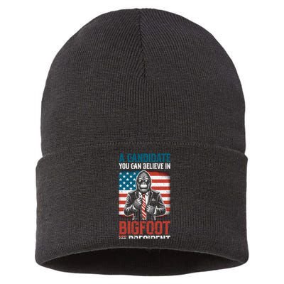 A Candidate You Can Believe In Bigfoot For President 2024 Sustainable Knit Beanie