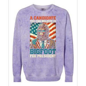 A Candidate You Can Believe In Bigfoot For President 2024 Colorblast Crewneck Sweatshirt