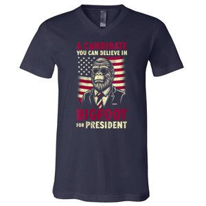 A Candidate You Can Believe In Bigfoot For President 2024 V-Neck T-Shirt