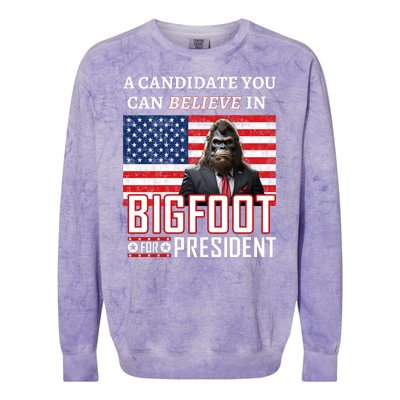 A Candidate You Can Believe In. Bigfoot For President Colorblast Crewneck Sweatshirt