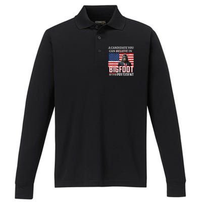 A Candidate You Can Believe In. Bigfoot For President Performance Long Sleeve Polo